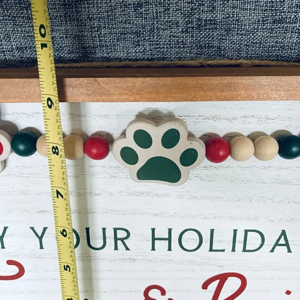 Furry & Bright Christmas Dog Paw Wood Wall Decor Sign